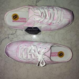 Tretorn Easy Nylite Slip-On Lace-Up Mule Sneaker Blush Pink Tie Dye Sz 8